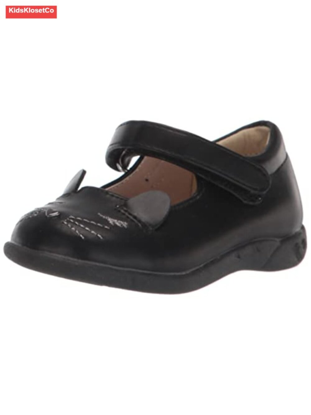 Girls Embroidered Cat Flats Faux Leather Hook-and-Loop Shoes
